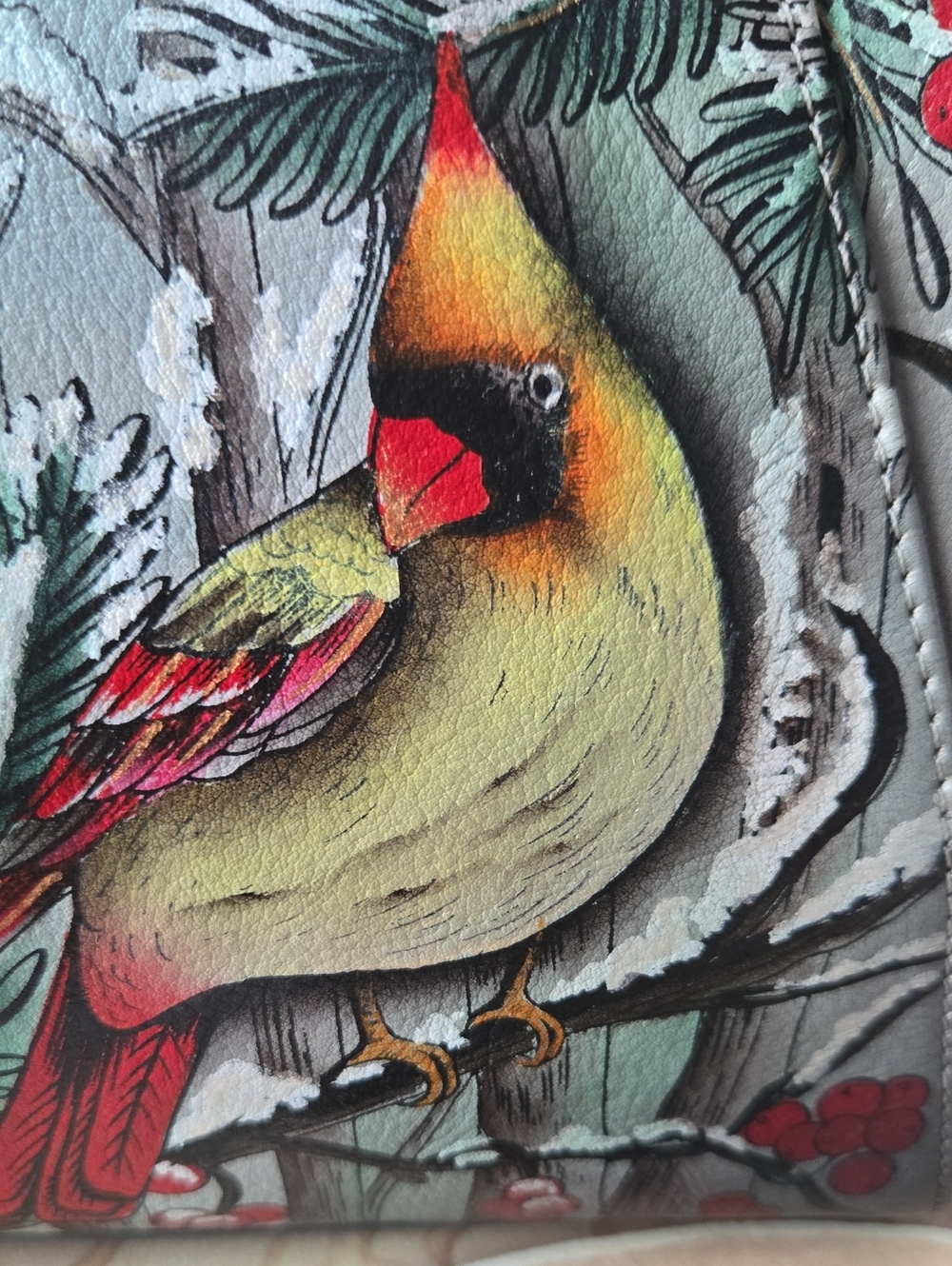 Anuschka Multicolor Cardinal Print Leather Tote with Gold Accents - Picture 3 of 13